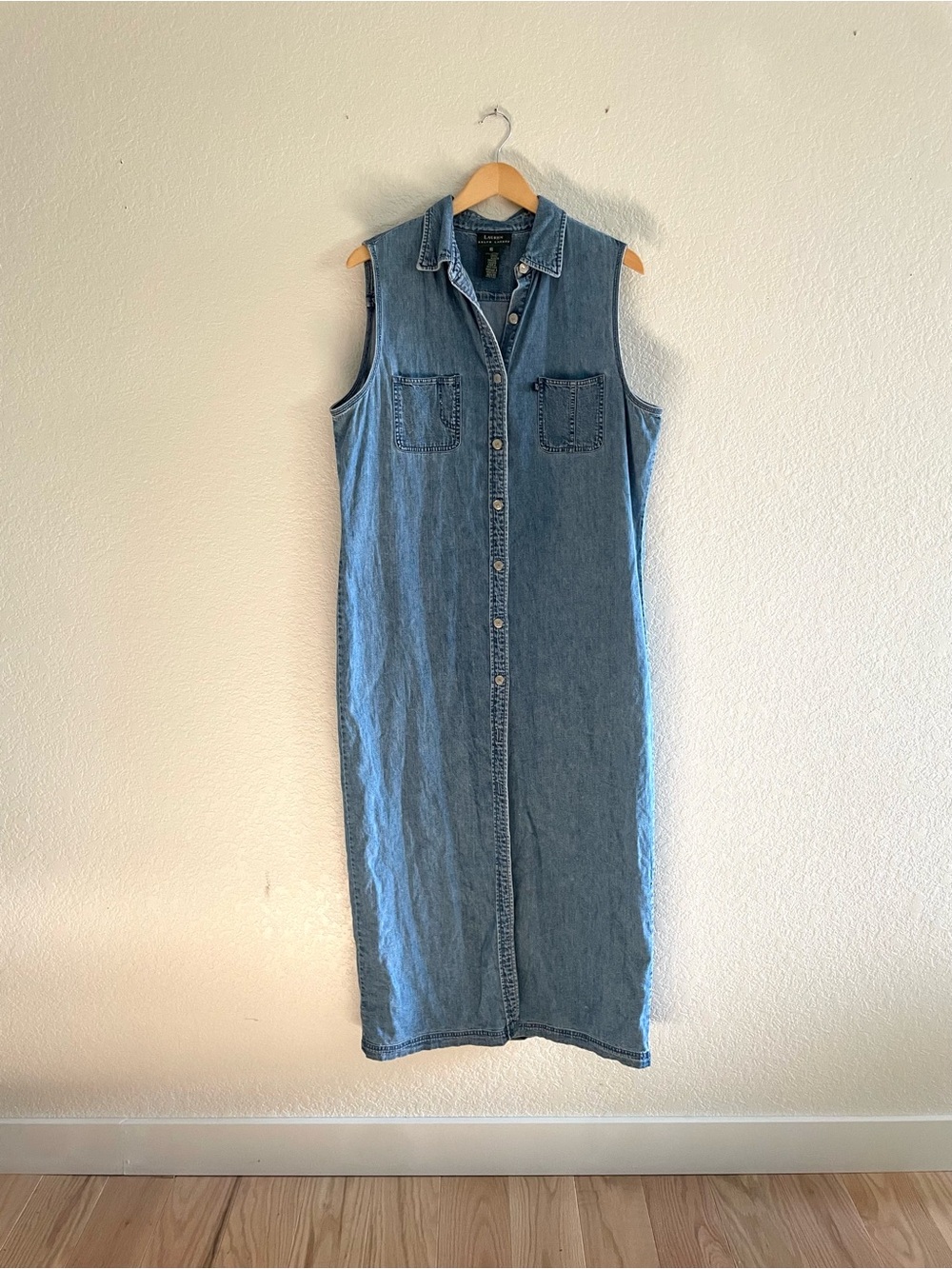 Vintage Ralph Lauren Denim Maxi Sleeveless Duster Dress Vest Sz 16 Fall Fashion